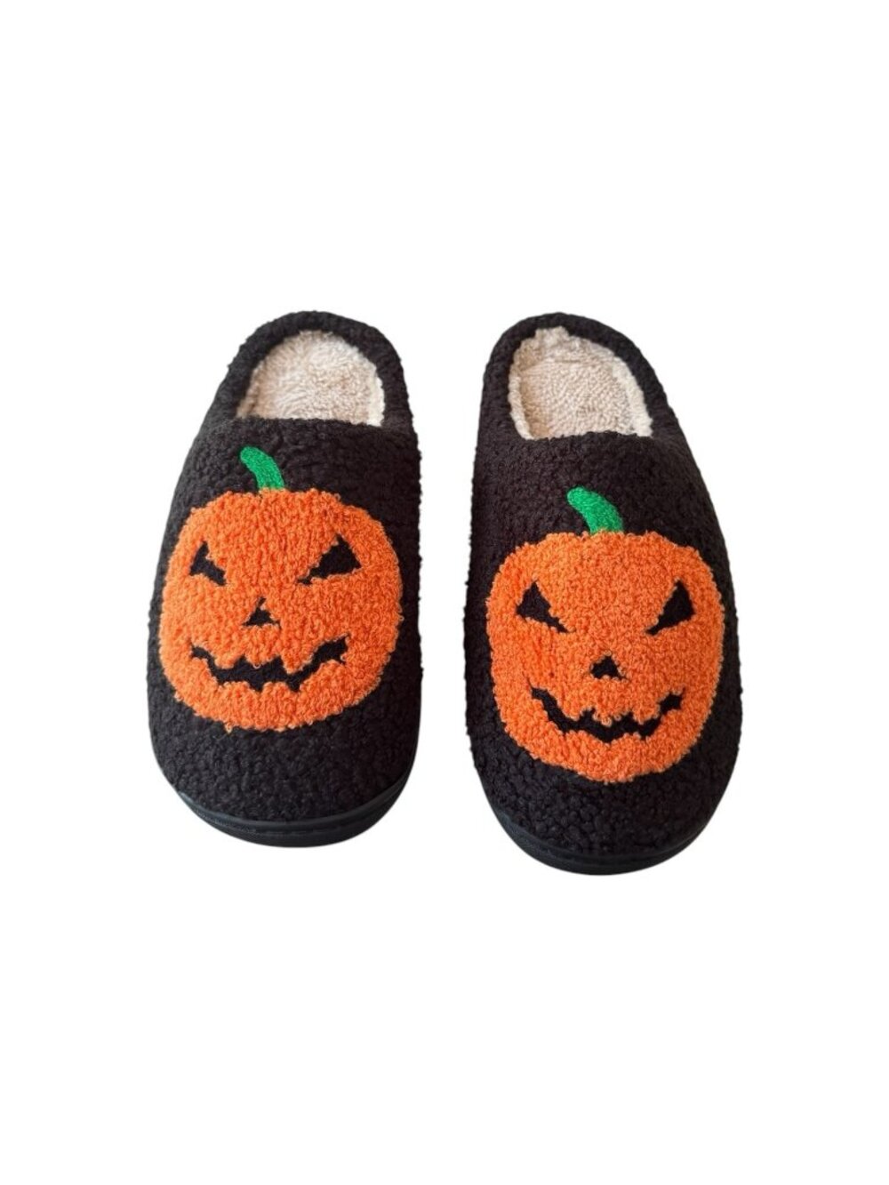 Women Halloween Pumpkin Black Slippers. Soft And Cozy.  Size 38 ( US Size 7) New